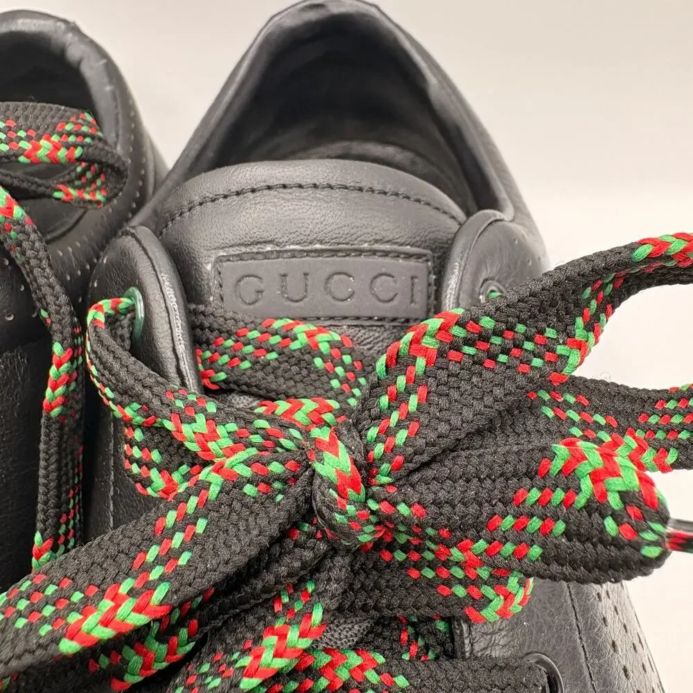 GUCCI Leather Perforated Logo Low Top Trainer Sneakers Black Sz 9G / 9.5 US $995